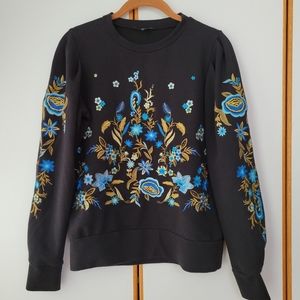 Drew Embroidered Floral Puff Sweatshirt XS S